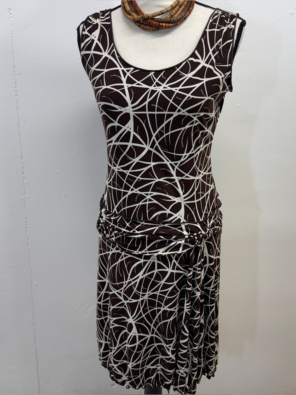 Max Studio Brown & White Abstract Print Dress